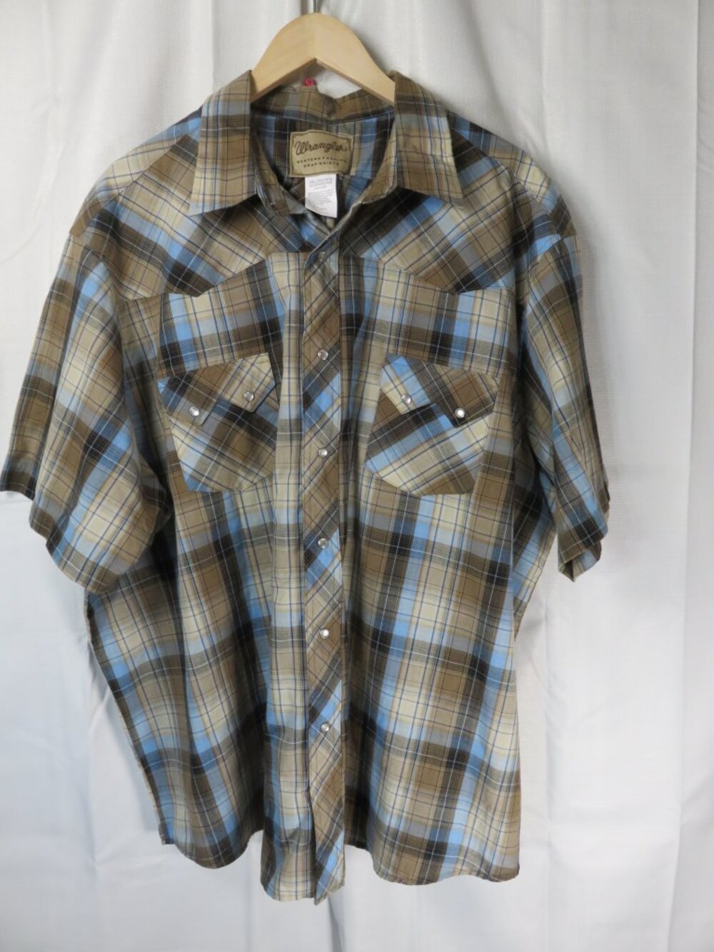 Wrangler Pearl Snap Western Blue Plaid Men’s 3XL Shirt